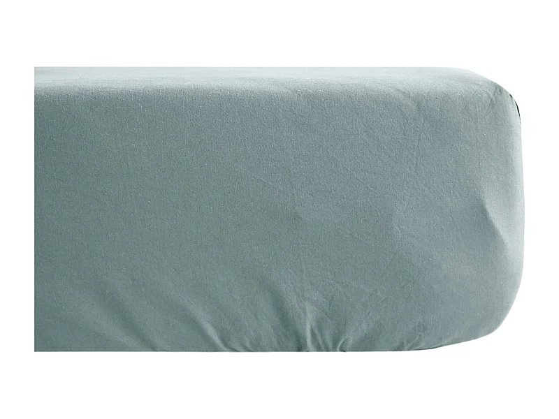 Drap housse uni 180x200 cm bonnet 35 cm percale de coton MANOIR vert Lichen