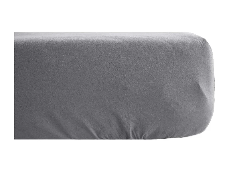 Drap housse uni 160x200 cm bonnet 35 cm percale de coton MANOIR gris Ardoise