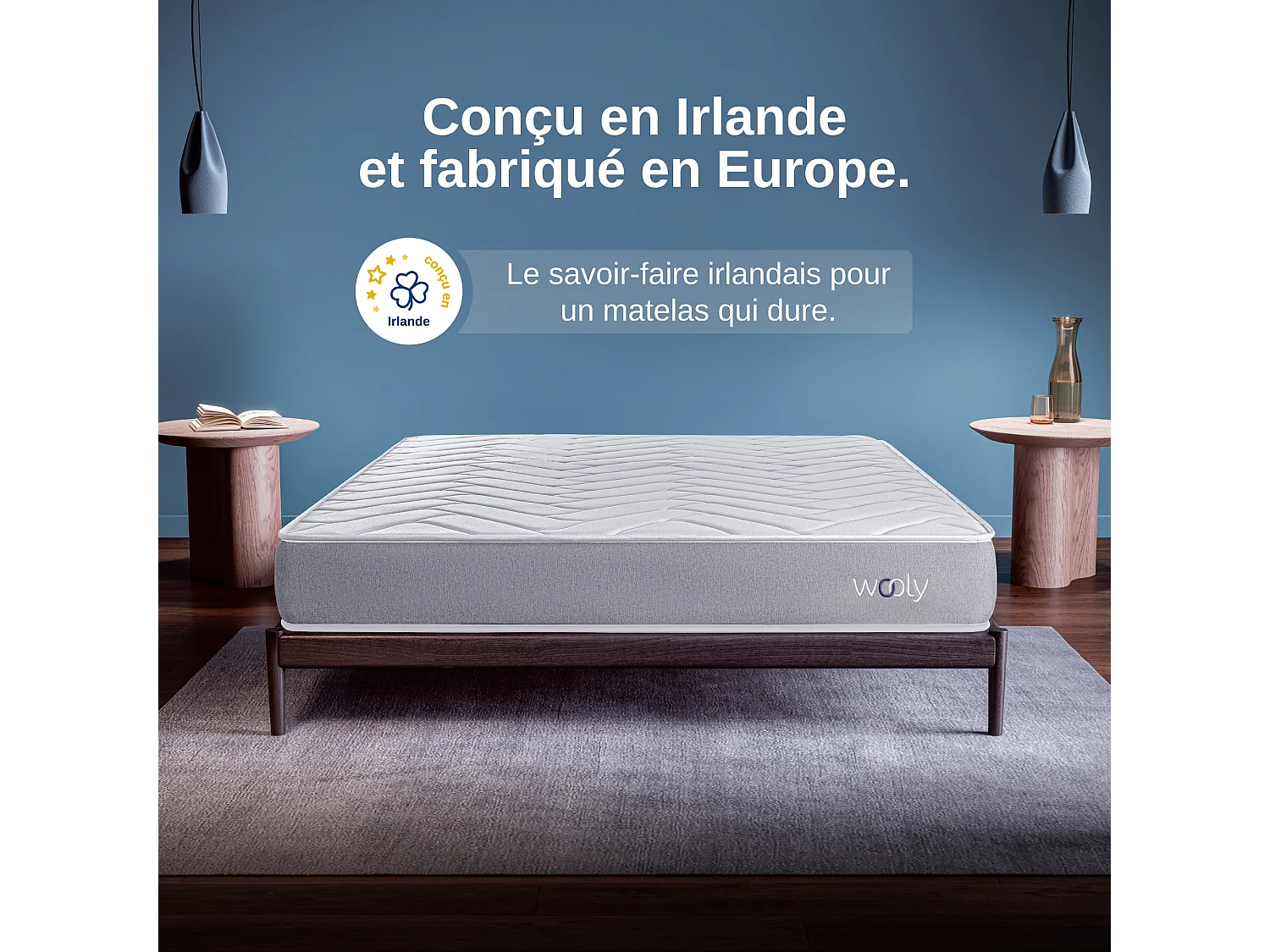 Matelas Wooly One M 160x200 cm - Mousse mémoire de Forme adaptative - 7 Zones Blue - Latex + HR - Confort Optimal - Equilibré - Hypoallergénique