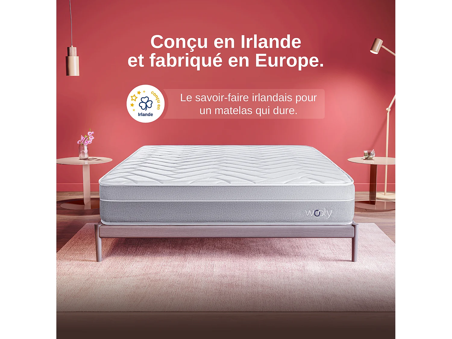 Matelas Wooly Original L 140x190 cm - 24 cm - 12 Couches Confort - Mousse mémoire Carbone - Laine - Latex-HR - 7 Zones - Ferme - Sommeil Réparateur