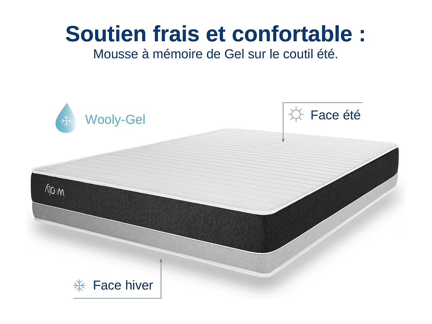 Matelas Wooly Level XXL 135x190 cm - Tres Epais 32 cm - Mousse Gel rafraîchissant mémoire de Forme - HR 35 kg - Laine - Latex - Oeko TEX - Ferme