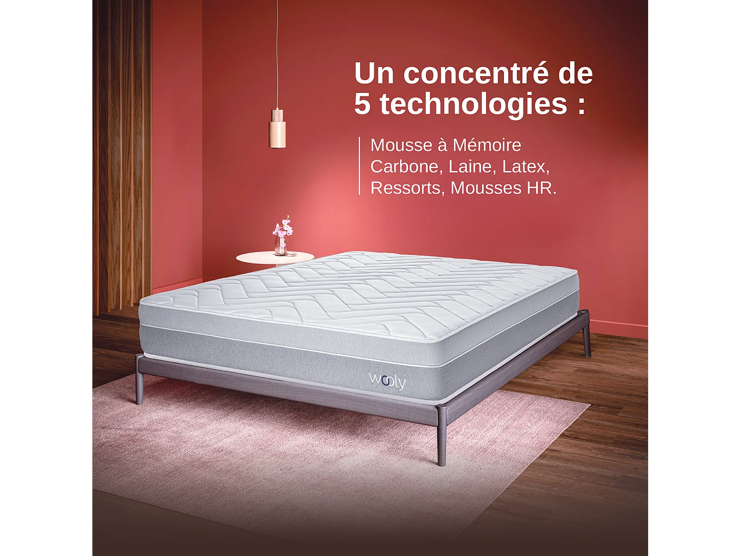 Matelas Wooly Original 140x200 cm - Hybride - Ressorts ensachés - Laine - Latex - Mousse mémoire adaptative - HR - Confort mi-Ferme 7 Zones - 24 cm