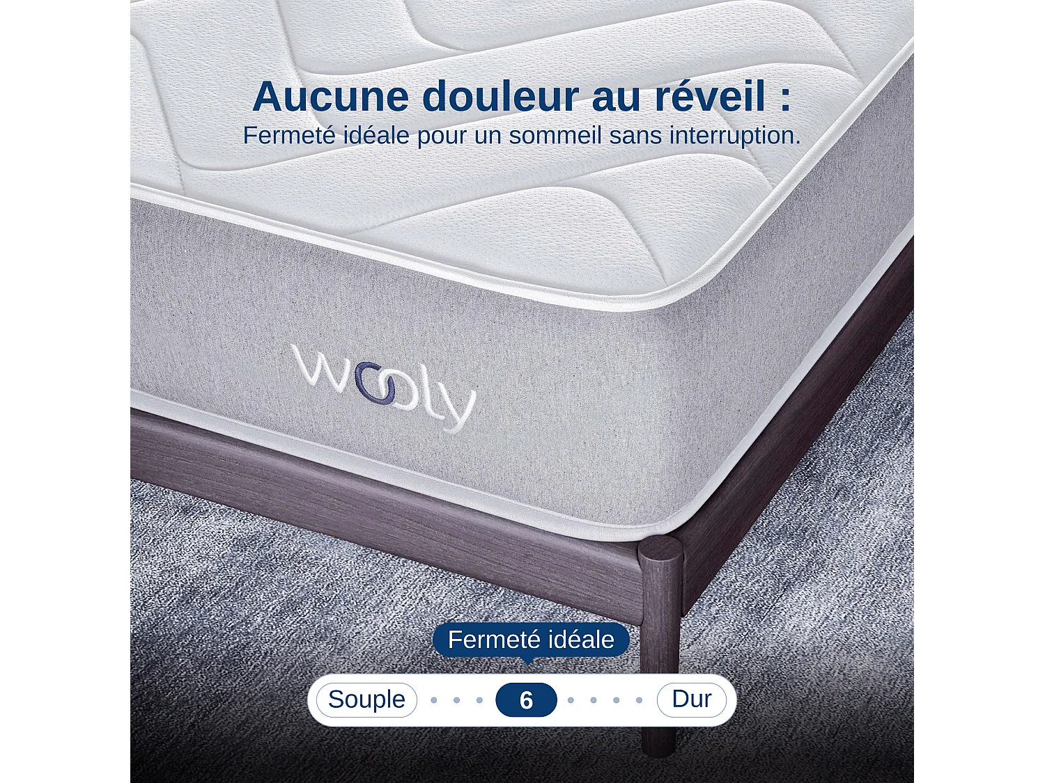 Matelas Wooly One M 135x190 cm - Mousse mémoire de Forme adaptative - 7 Zones Blue - Latex + HR - Confort Optimal - Equilibré - Hypoallergénique
