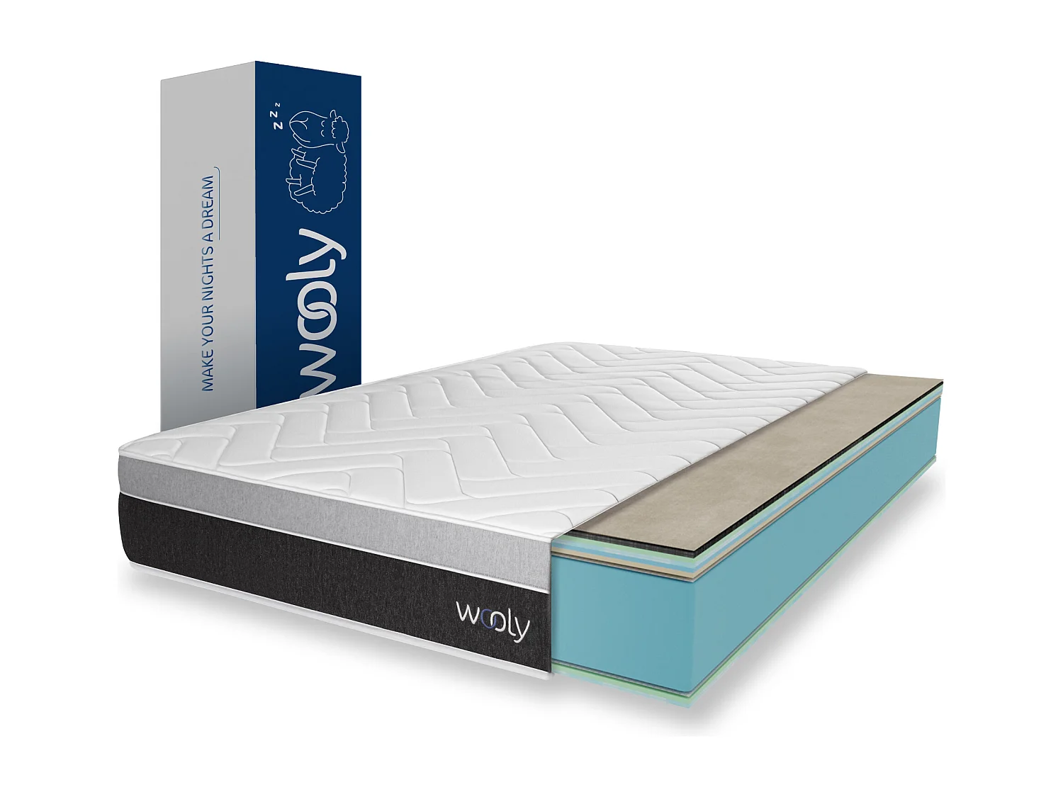 Matelas Wooly Level XL 140x190 cm - Hauteur 30 cm - Mousse Gel rafraîchissant - Mémoire de Forme - Haute Densité - Laine - Latex 70 - Confort Ferme