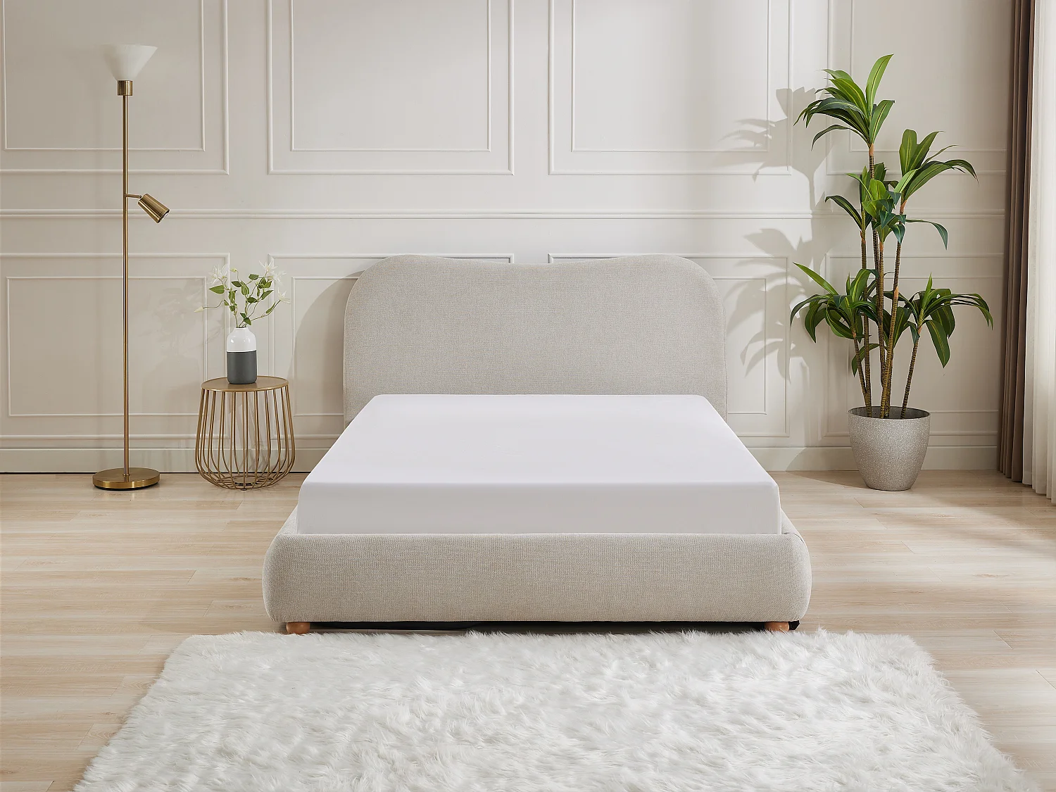 Lit coffre 140 x 190 cm - Tissu - Beige - VANARI