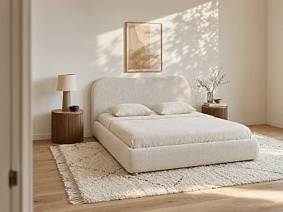 Lit coffre 160 x 200 cm - Tissu - Beige - VANARI