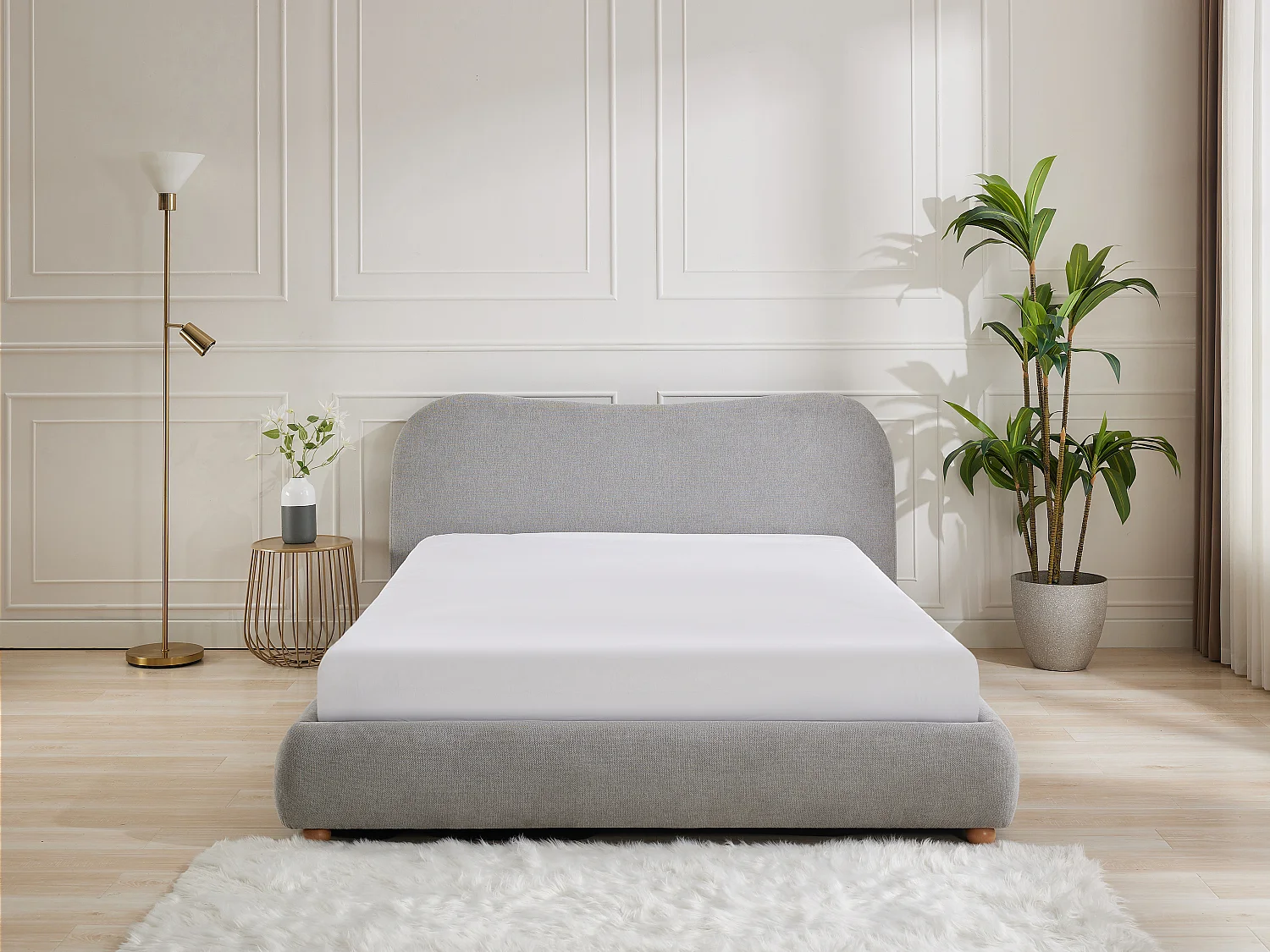 Lit coffre 140 x 190 cm - Tissu - Gris clair - VANARI