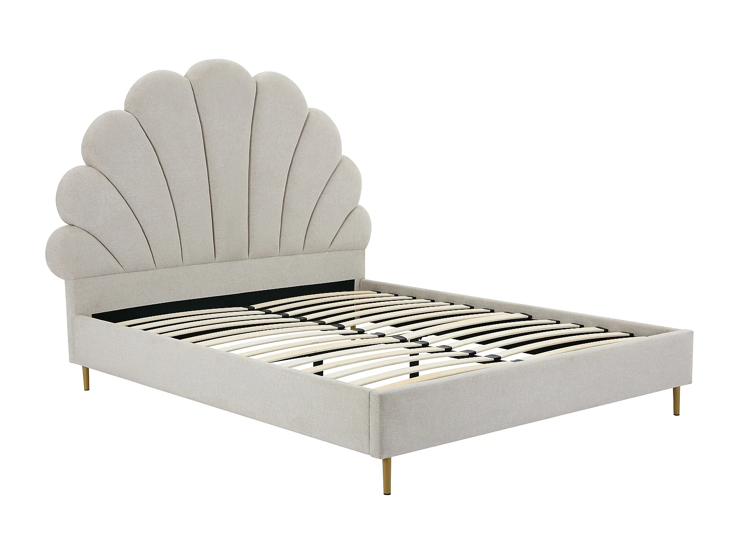 Lit coquillage 160 x 200 cm - Tissu - Beige - LIVAYA