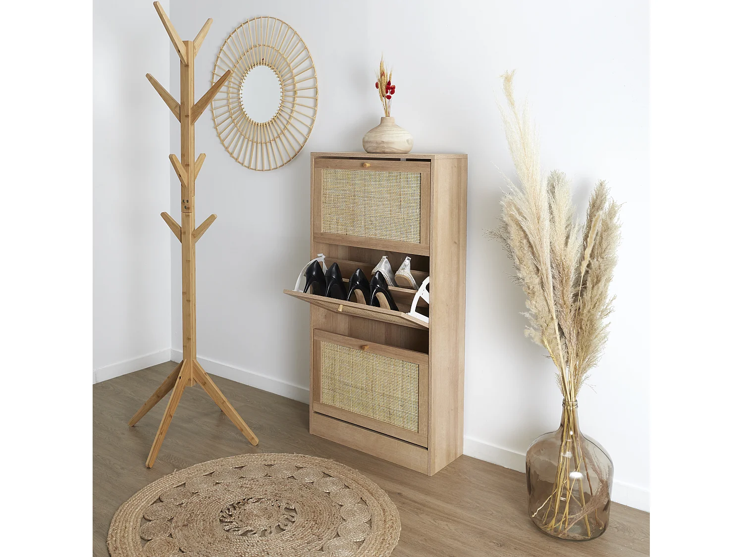 Meuble A Chaussure 3 Portes Bali Marron