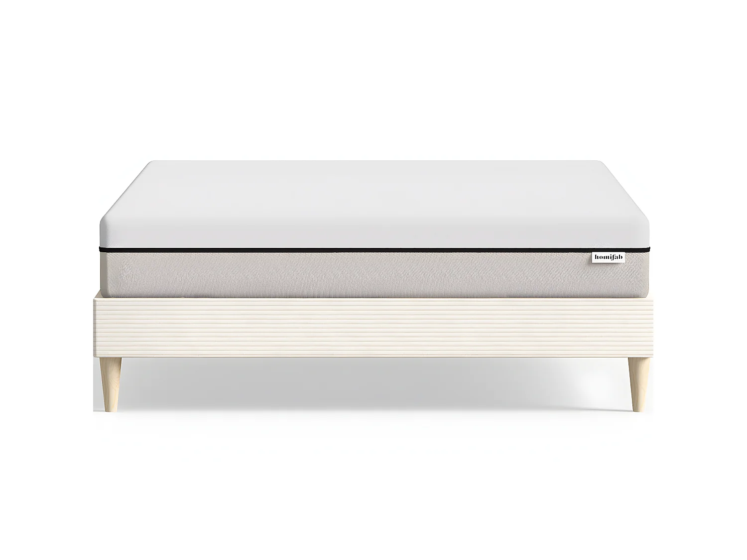 Ensemble lit adulte 140x190 cm en velours côtelé beige + Matelas Hybride à ressorts ensachés et mémoire de forme - Spring Elite