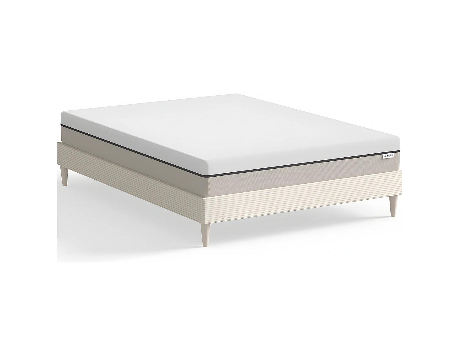 Ensemble lit adulte 140x190 cm en velours côtelé beige + Matelas Hybride à ressorts ensachés et mémoire de forme - Spring Elite