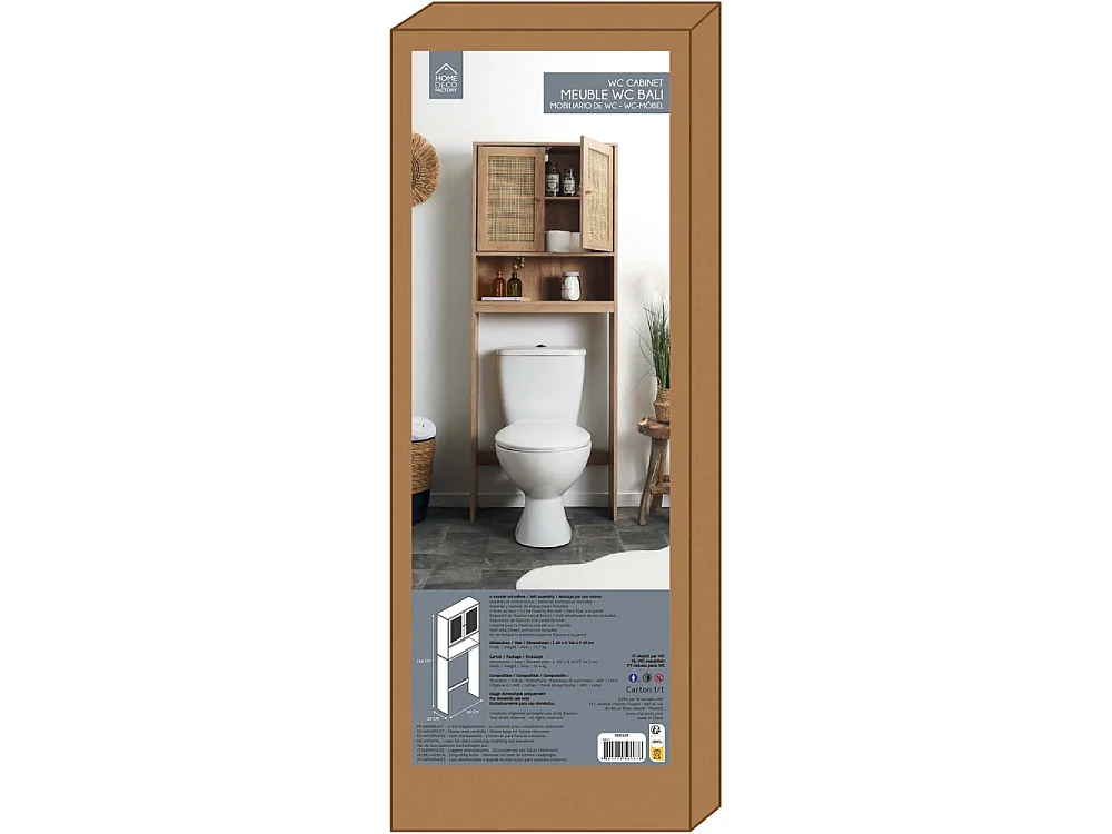 Meuble de Salle de Bain - HOME DECO FACTORY - BALI - Rangement - Rustique Chic - Marron