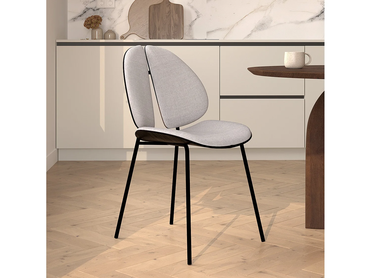 Silla en tela gris y madera negra - Coccinelle