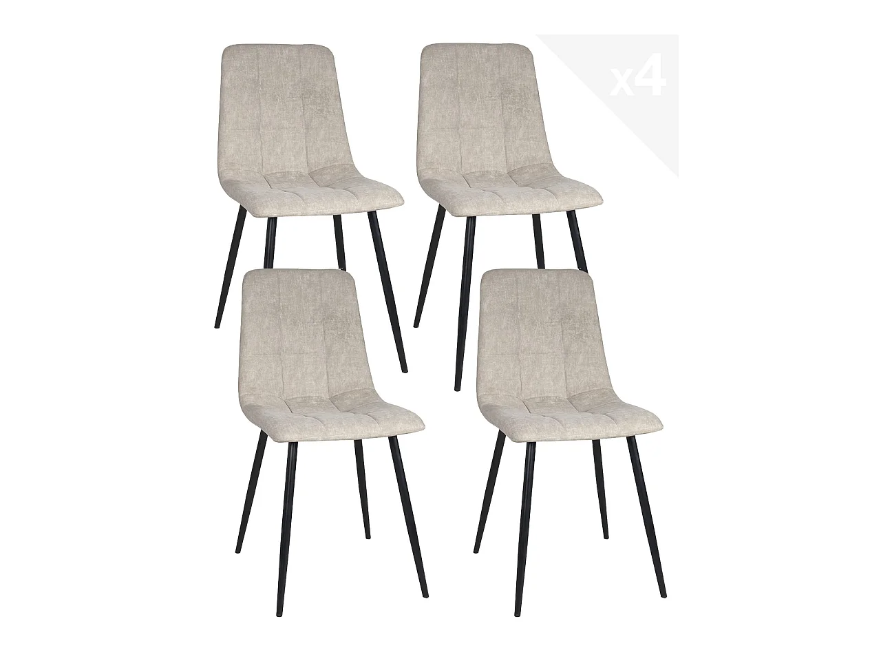 Lot 4 chaises salle à manger design siège textile matelassé rembourré pieds métal noir DILA (Beige)