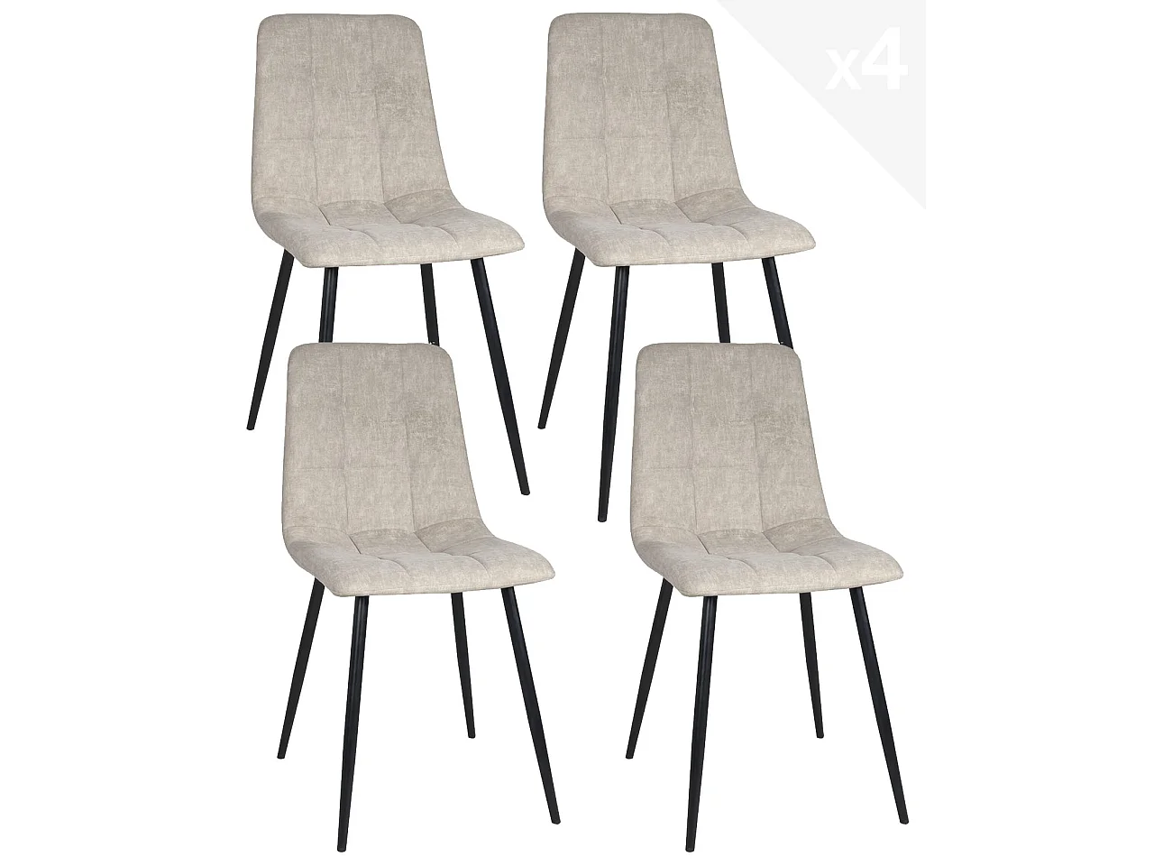 Lot 4 chaises salle à manger design siège textile matelassé rembourré pieds métal noir DILA (Beige)