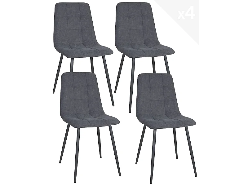 Lot 4 chaises salle à mangerdesign siège textile matelassé rembourré pieds métal noir DILA (Gris)