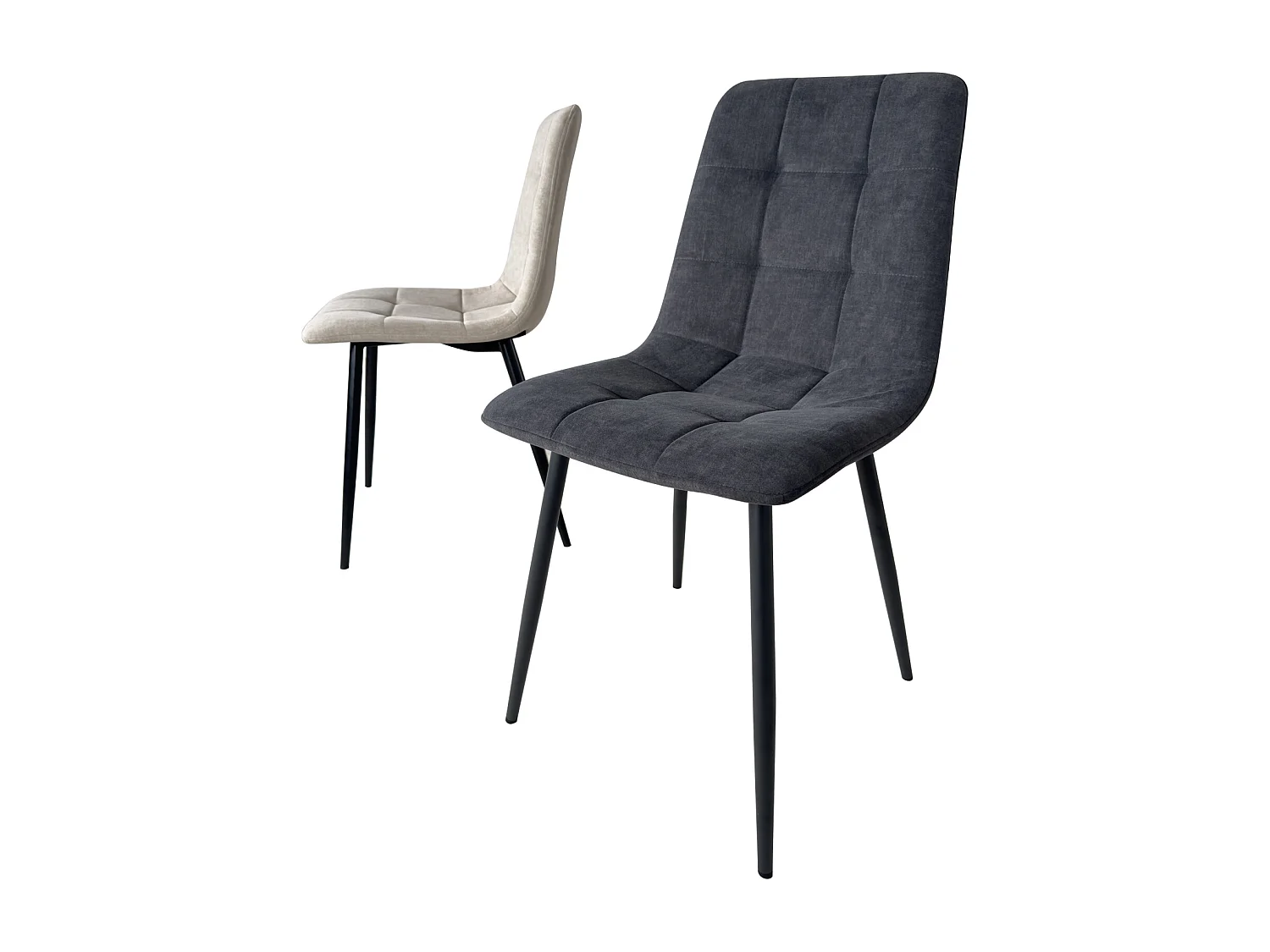 Lot 4 chaises salle à mangerdesign siège textile matelassé rembourré pieds métal noir DILA (Gris)