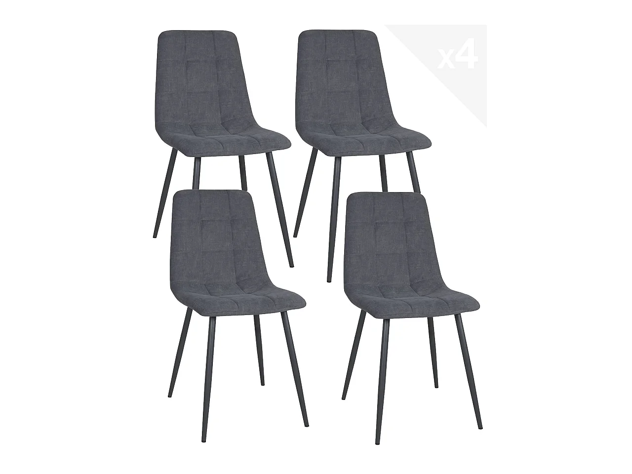 Lot 4 chaises salle à mangerdesign siège textile matelassé rembourré pieds métal noir DILA (Gris)