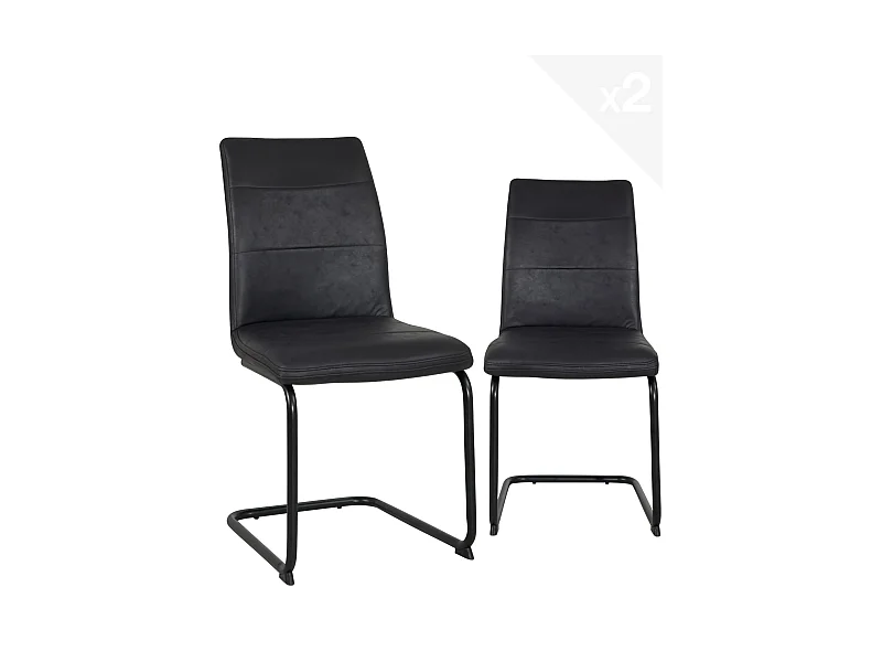 Lot 2 chaises de salon salle à manger rétro vintage rembourrée pieds métal SIAM (Noir)
