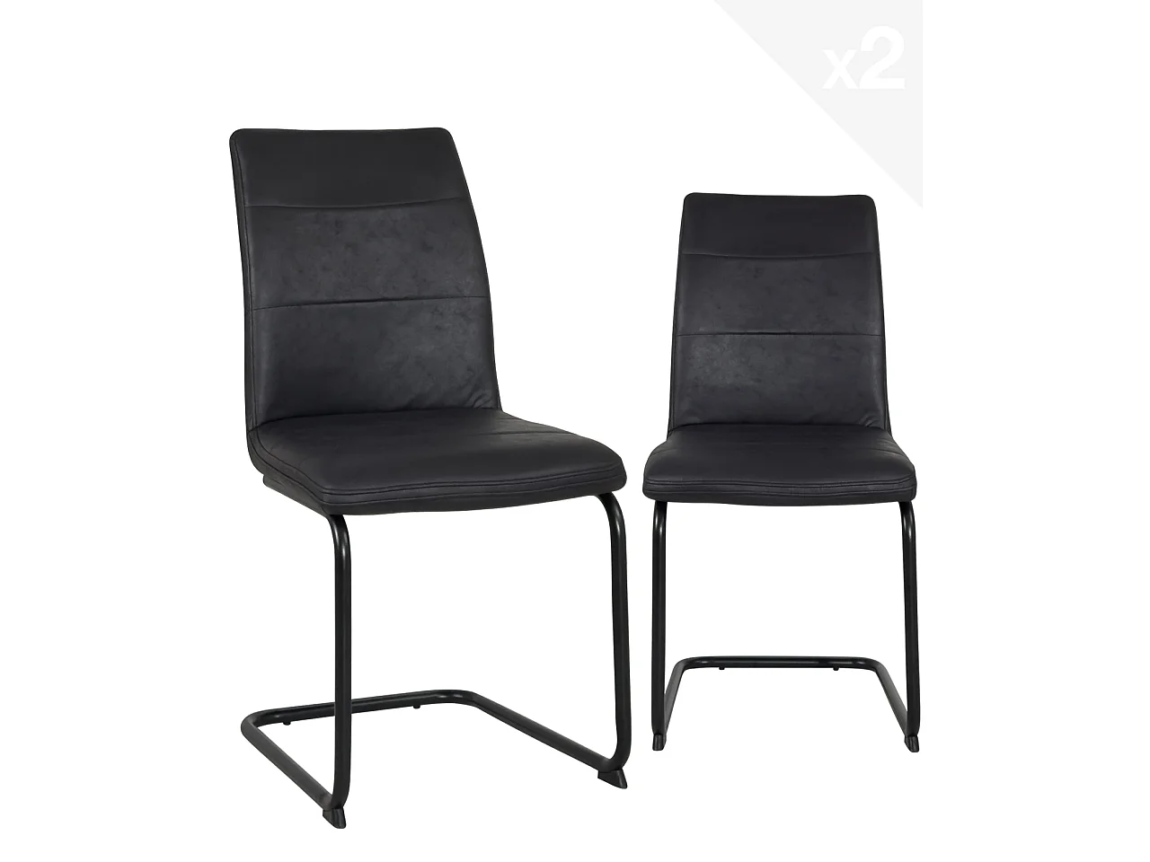Juego de 2 sillas retro vintage de salón o comedor, acolchadas, patas de metal SIAM (negro)