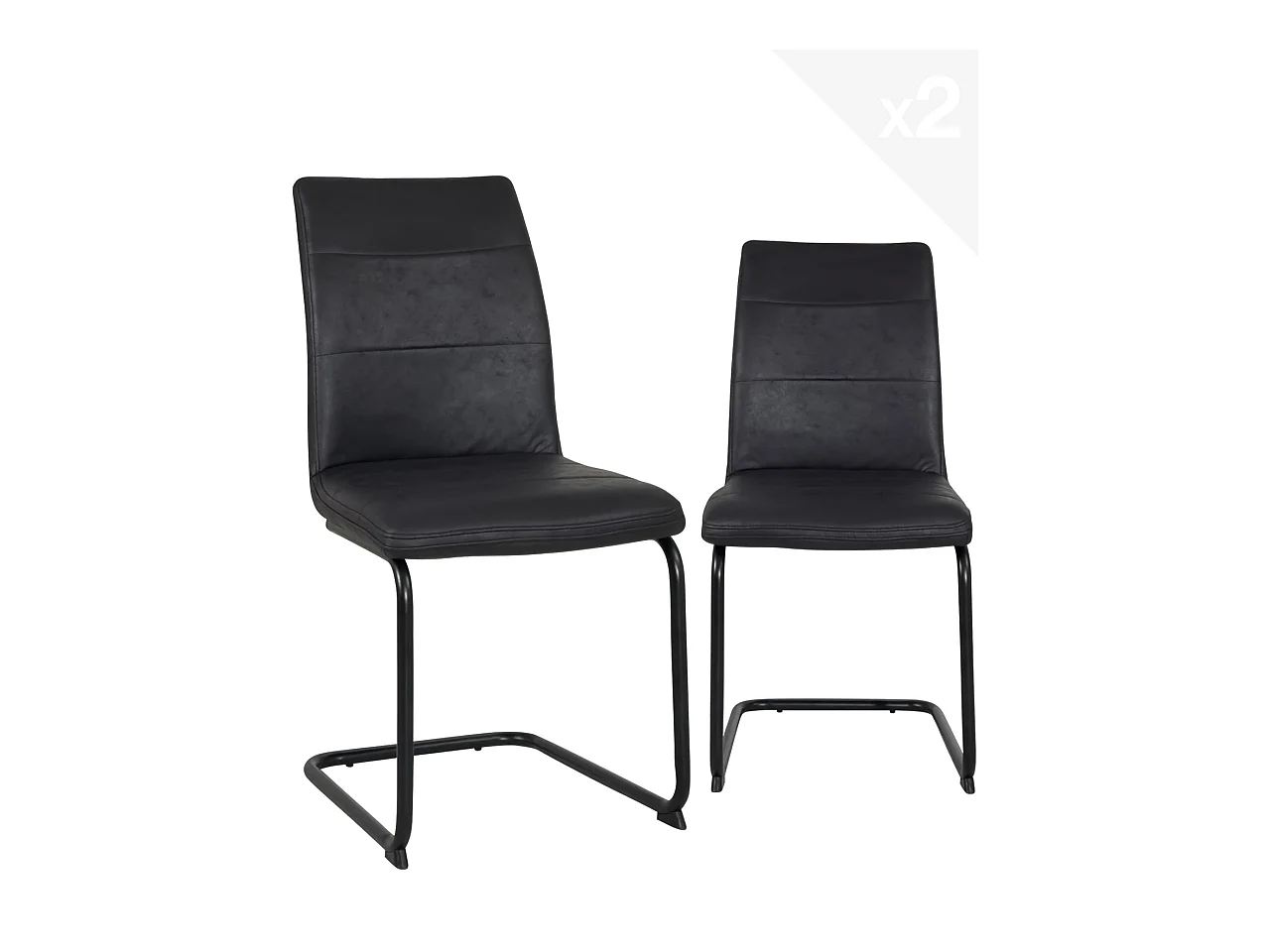 Lot 2 chaises de salon salle à manger rétro vintage rembourrée pieds métal SIAM (Noir)