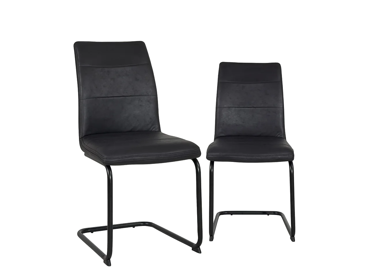 Lot de 2 chaises de salle à manger SIAM en tissu effet cuir vieilli noir, piètement cantilever métal noir