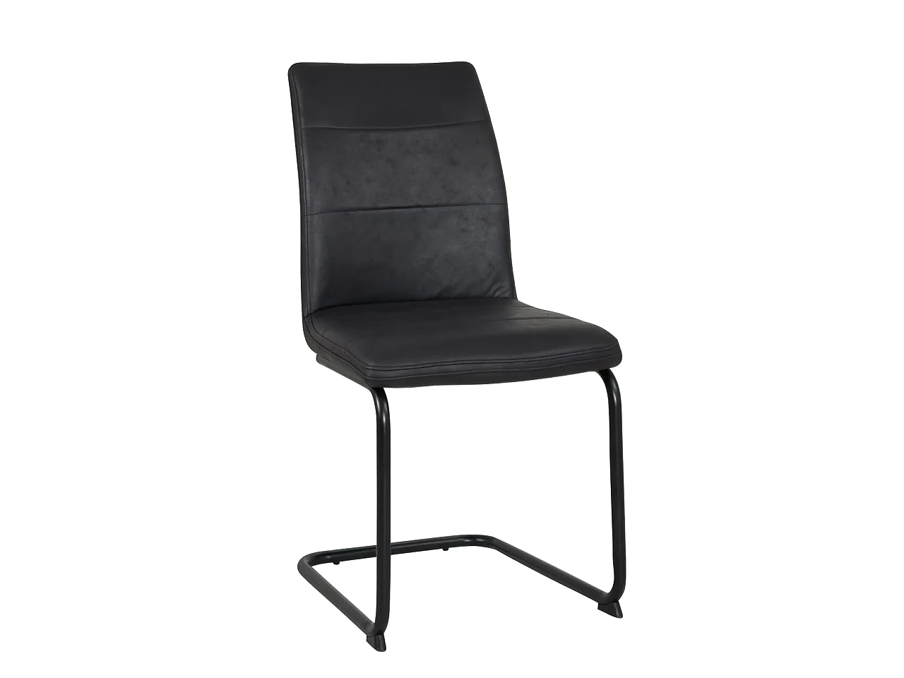 Lot de 2 chaises de salle à manger SIAM en tissu effet cuir vieilli noir, piètement cantilever métal noir