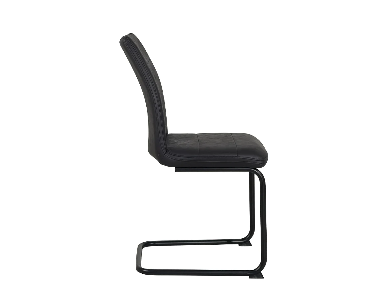 Lot de 2 chaises de salle à manger SIAM en tissu effet cuir vieilli noir, piètement cantilever métal noir