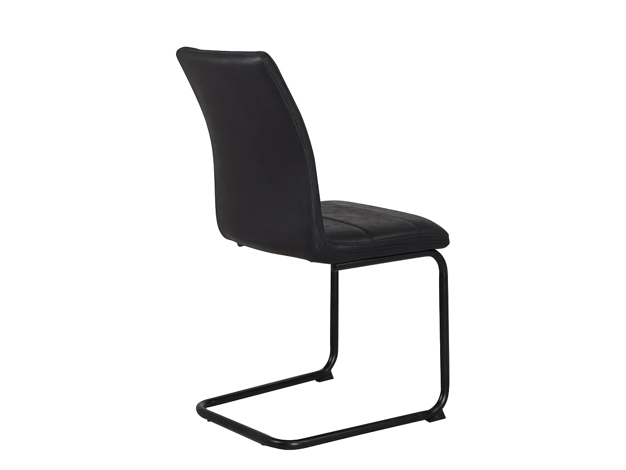 Lot de 2 chaises de salle à manger SIAM en tissu effet cuir vieilli noir, piètement cantilever métal noir