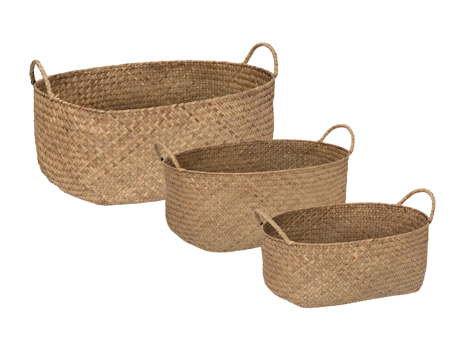 Lot de 3 Paniers de rangement Marron en fibre naturelle L 50 L 42 et L 35 cm