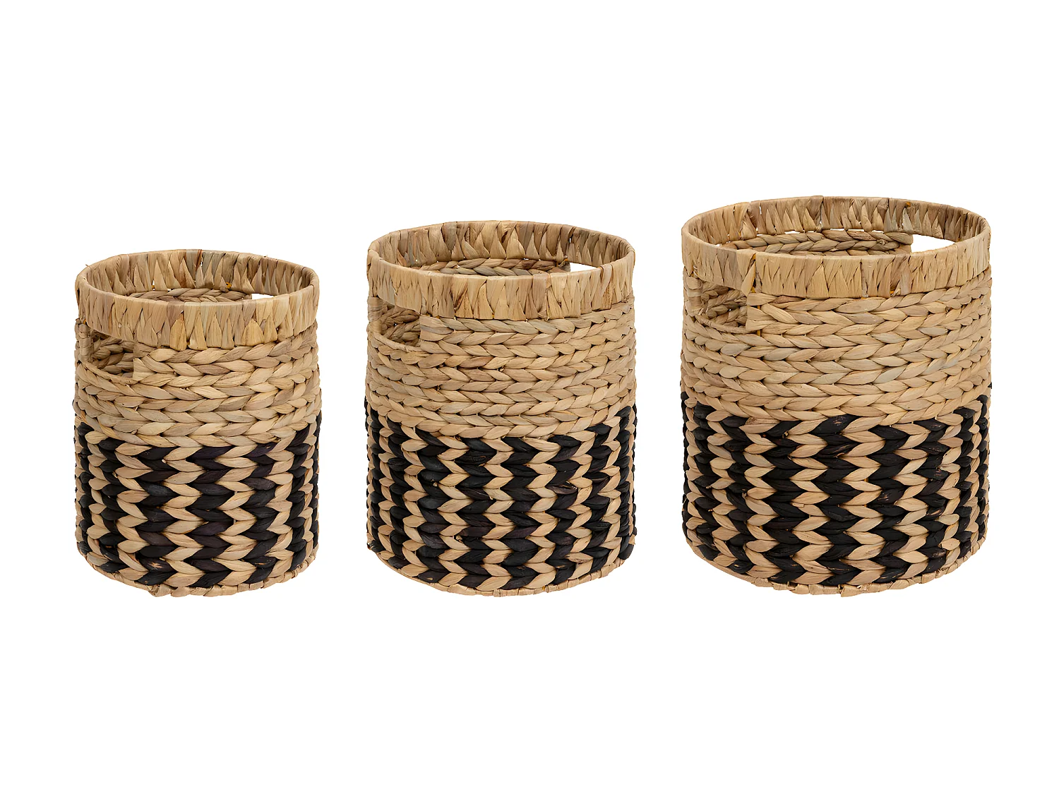 Lot de 3 Paniers de rangement Beige et Noir D 35 D 30 et D 26 cm
