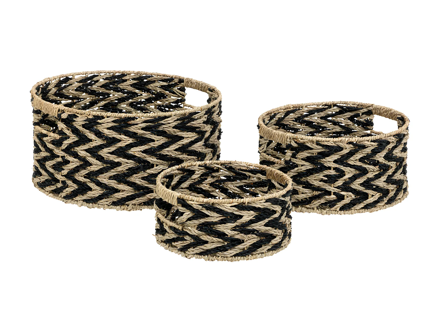 Lot de 3 Paniers de rangement Beige et Noir D 38 D 30 et D 24 cm