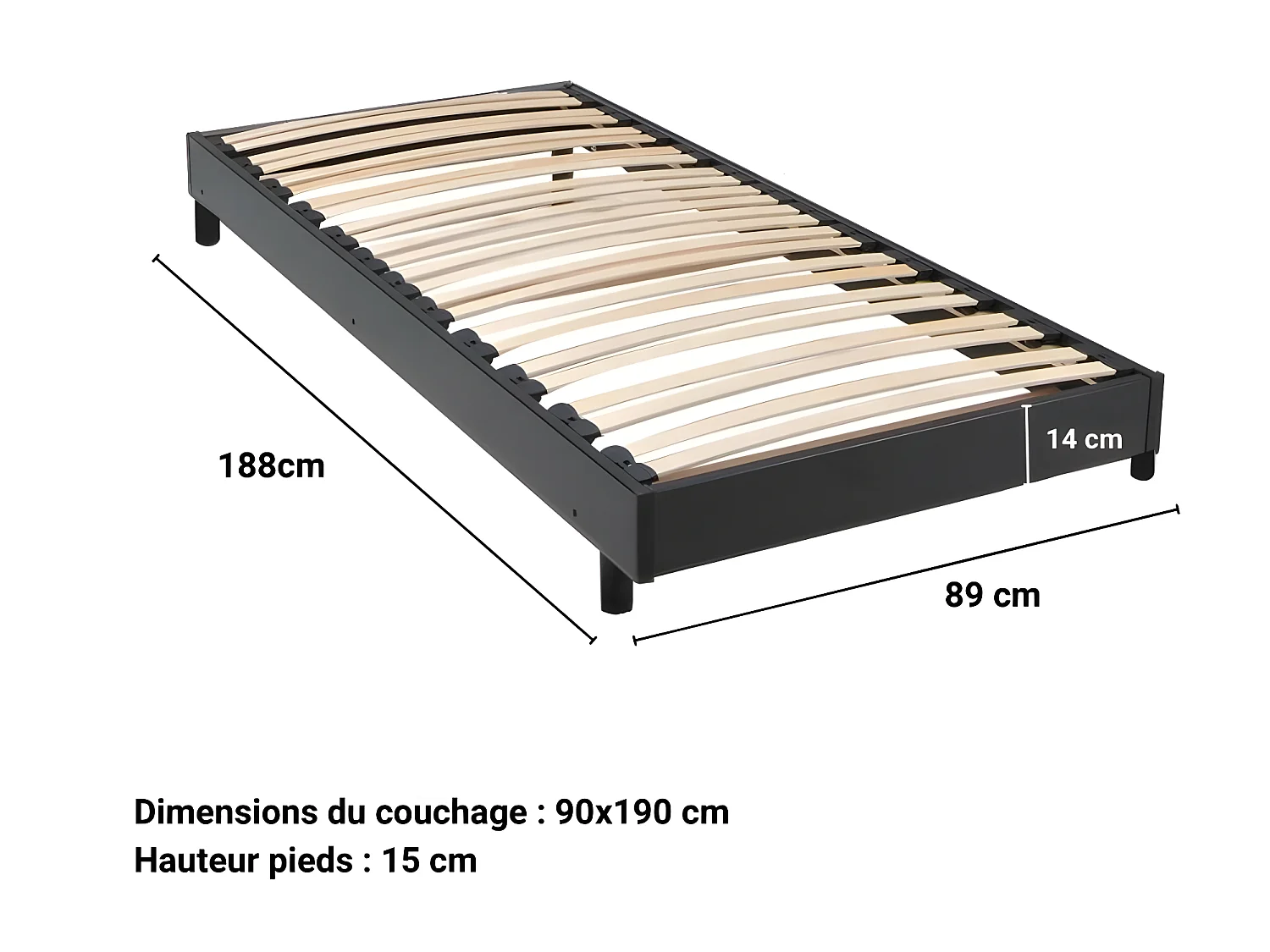 Sommier sur pied SOMKIT 90x190 / Noir