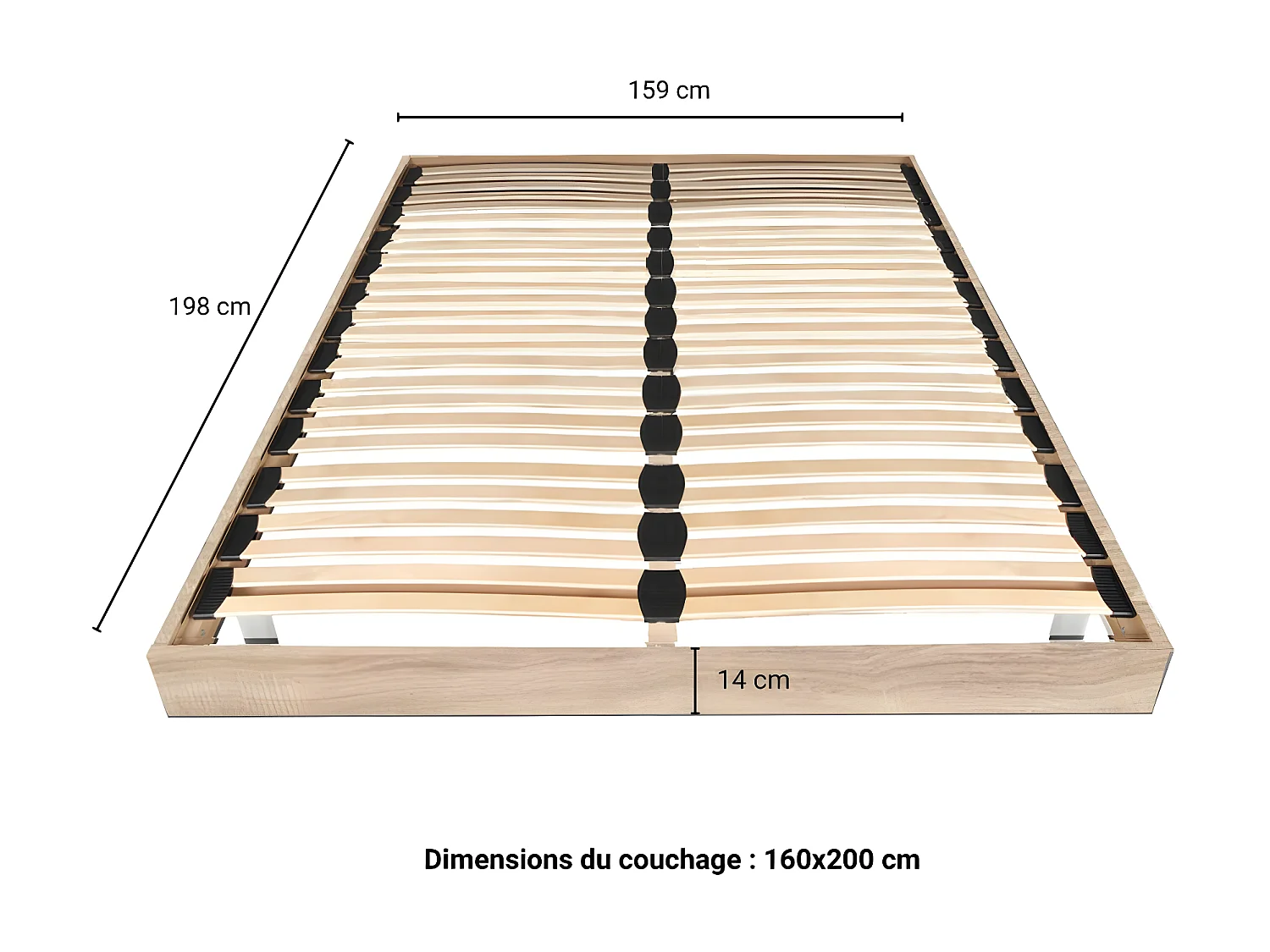 Sommier sur pied SOMKIT 160x200 / Décor Chêne blanchi