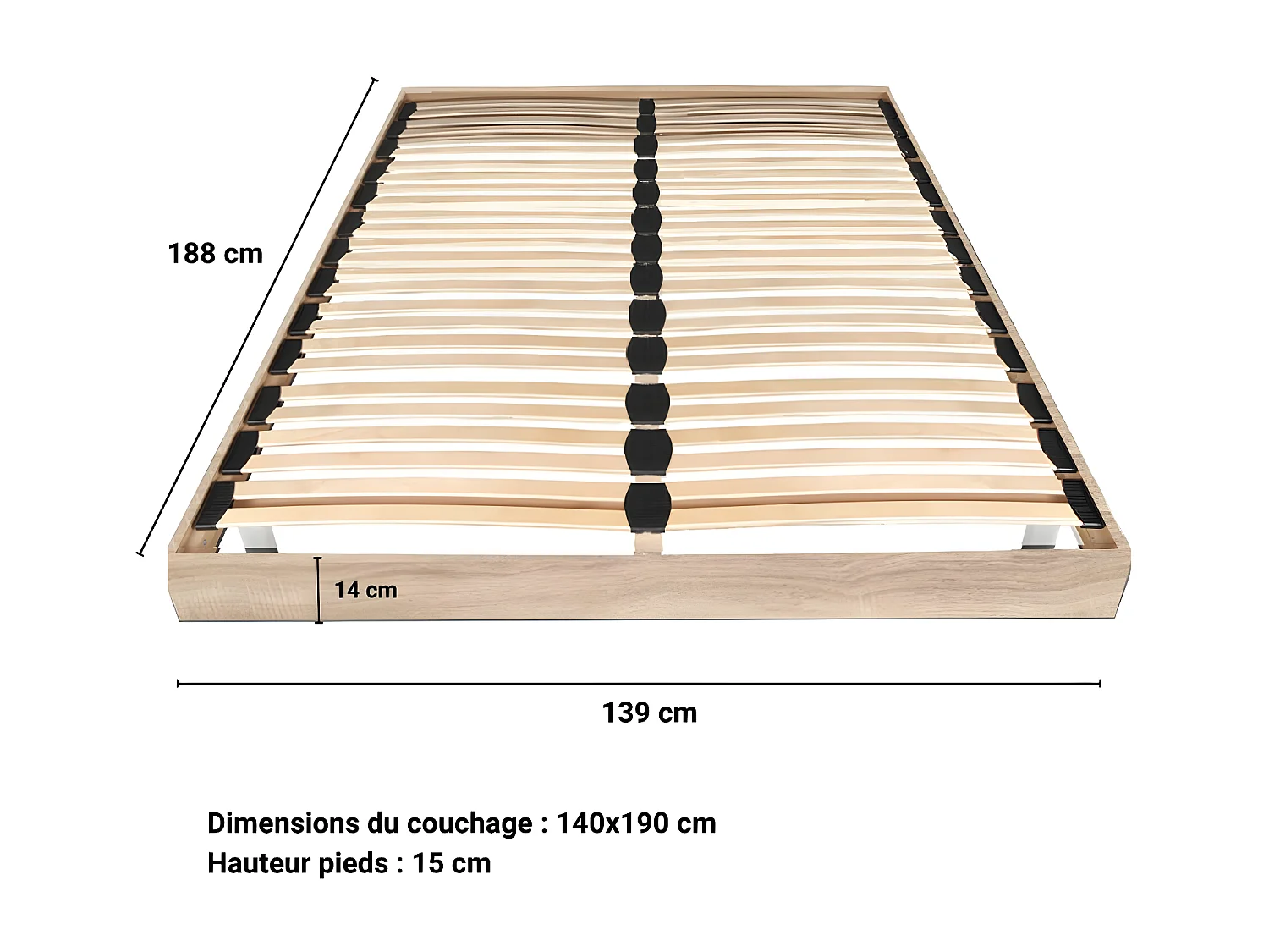 Sommier sur pied SOMKIT 140x190 / Décor Chêne blanchi