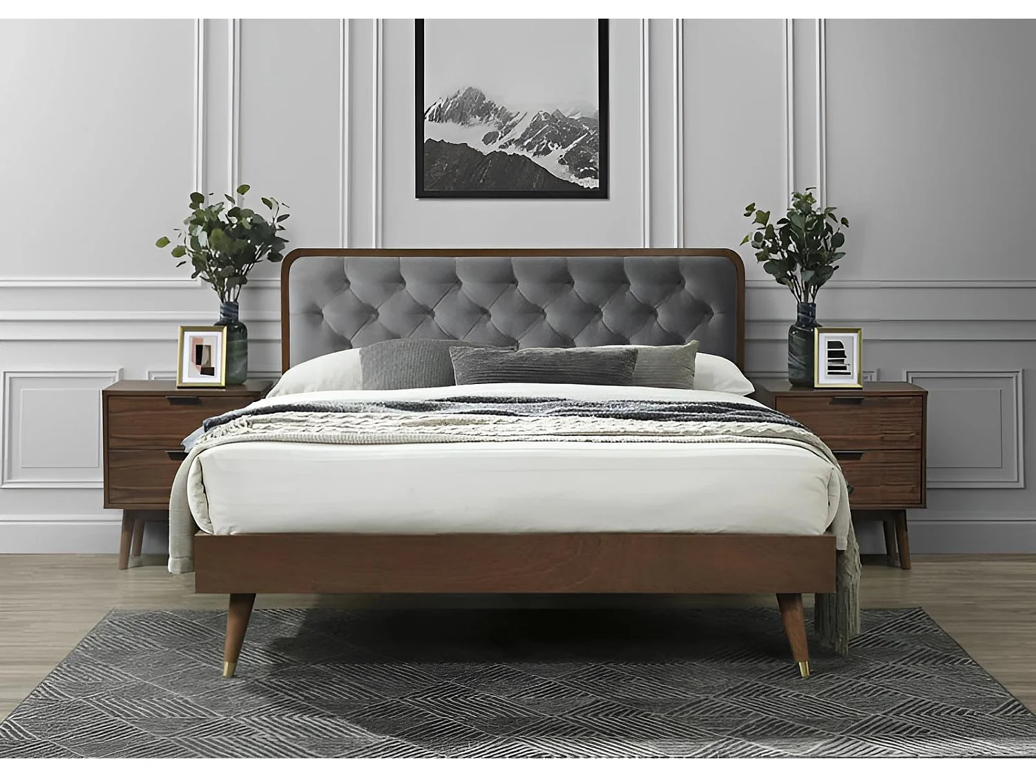Letto Cassidy M/160x200/Tessuto&Legna/Marrone