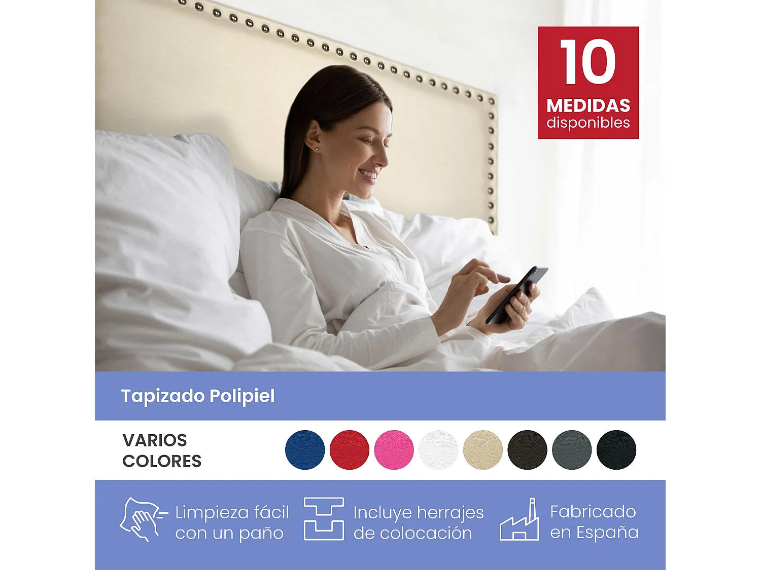 Cabecero Dafne Tapizado en Polipiel Ceniza de SonnoMattress 130X55x8cm