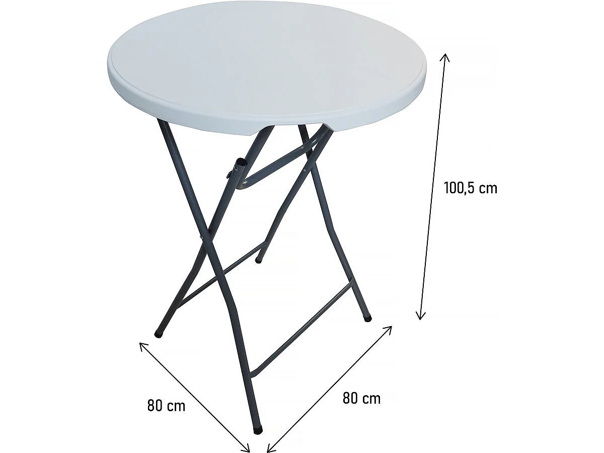Wysoki skladany stolik plastikowy Ø 80 cm "Lili" - bialy