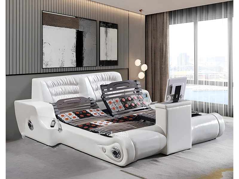 Multifunktion Bett Schlafzimmer Möbel Luxus Weiß Doppelbett Neu