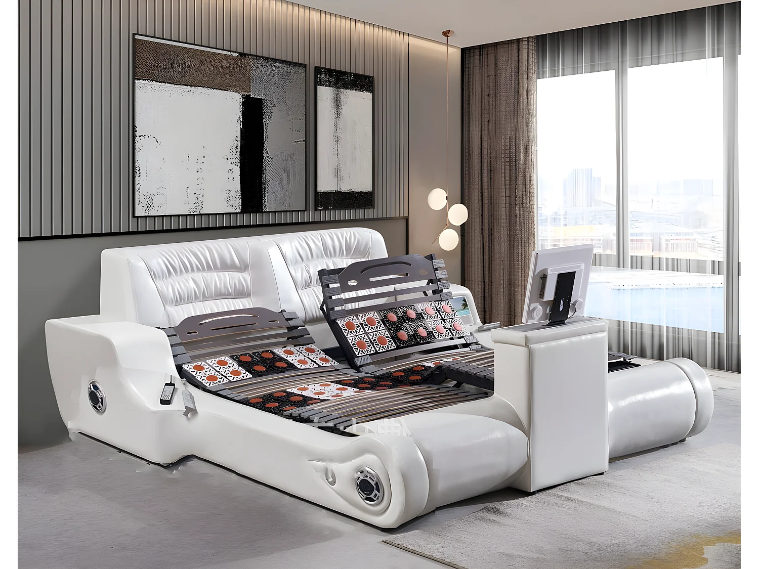 Multifunktion Bett Schlafzimmer Möbel Luxus Weiß Doppelbett Neu