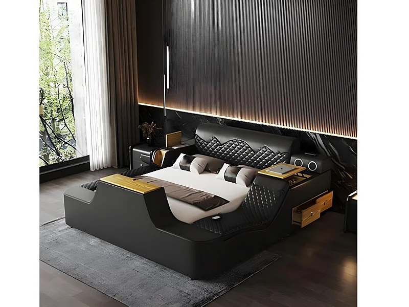 Doppel Luxus Leder Bett Massage Polster Betten Moderne Hotel bluetooth