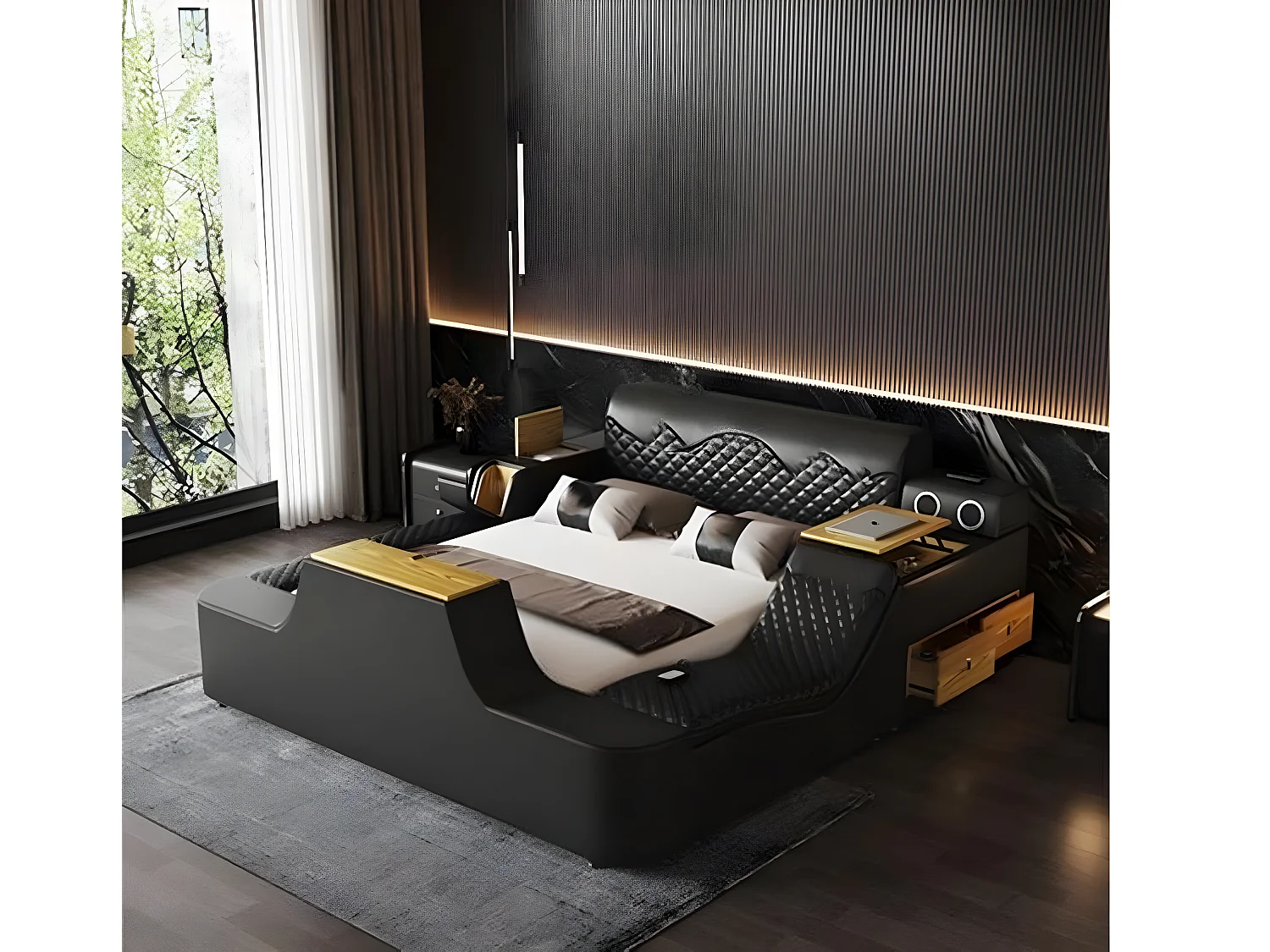 Doppel Luxus Leder Bett Massage Polster Betten Moderne Hotel bluetooth