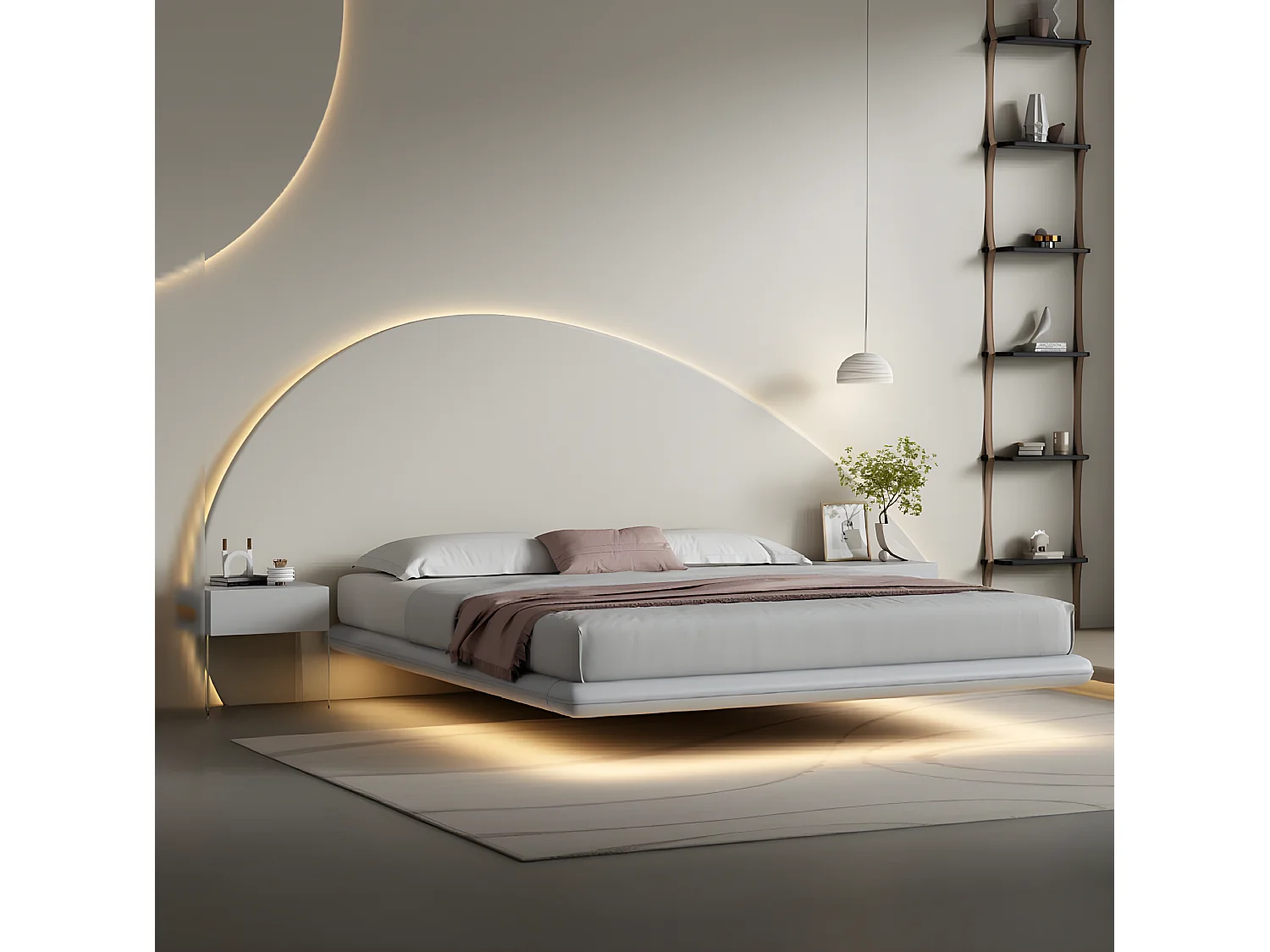 Graues Wandbett Moderne Schlafzimmer Möbel Holzgestell Neu (1-tlg., Nur Bett)
