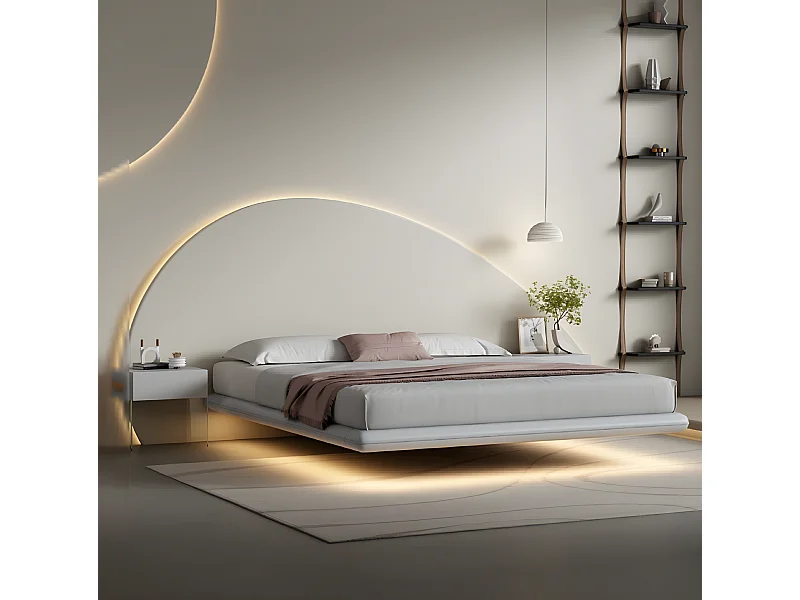 Graues Wandbett Moderne Schlafzimmer Möbel Holzgestell Neu (1-tlg., Nur Bett)