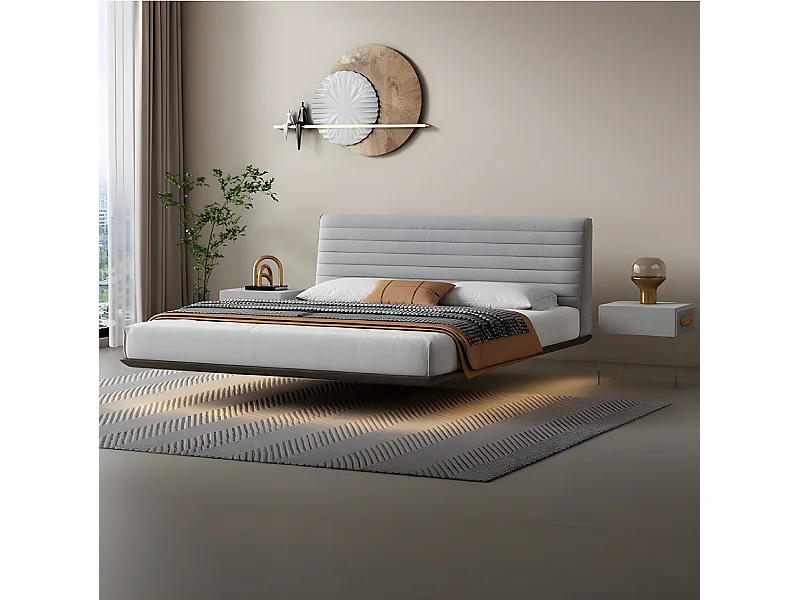 Graues Wandbett Designer Schlafzimmer LED-Betten Moderne Doppelbetten