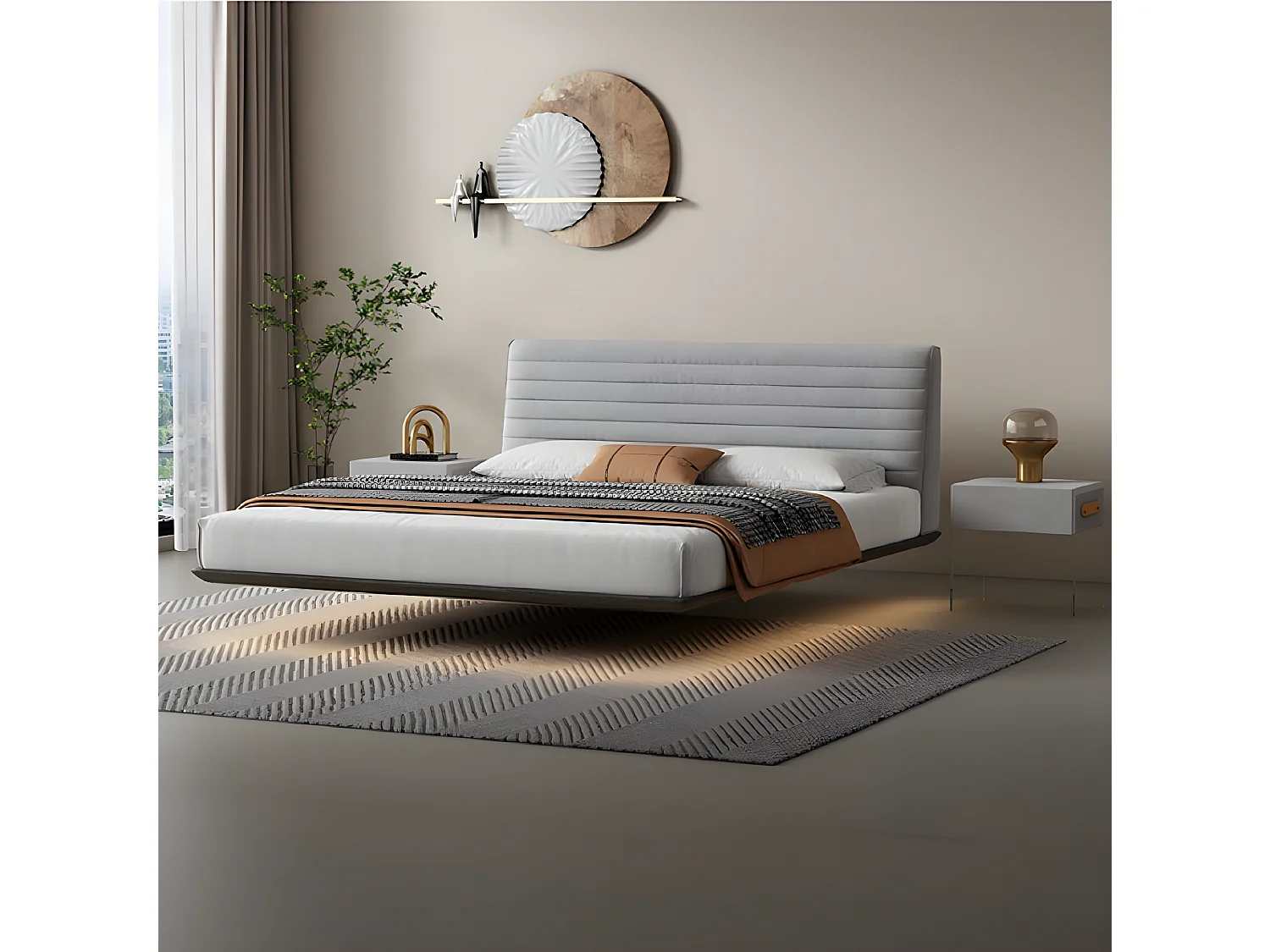 Graues Wandbett Designer Schlafzimmer LED-Betten Moderne Doppelbetten