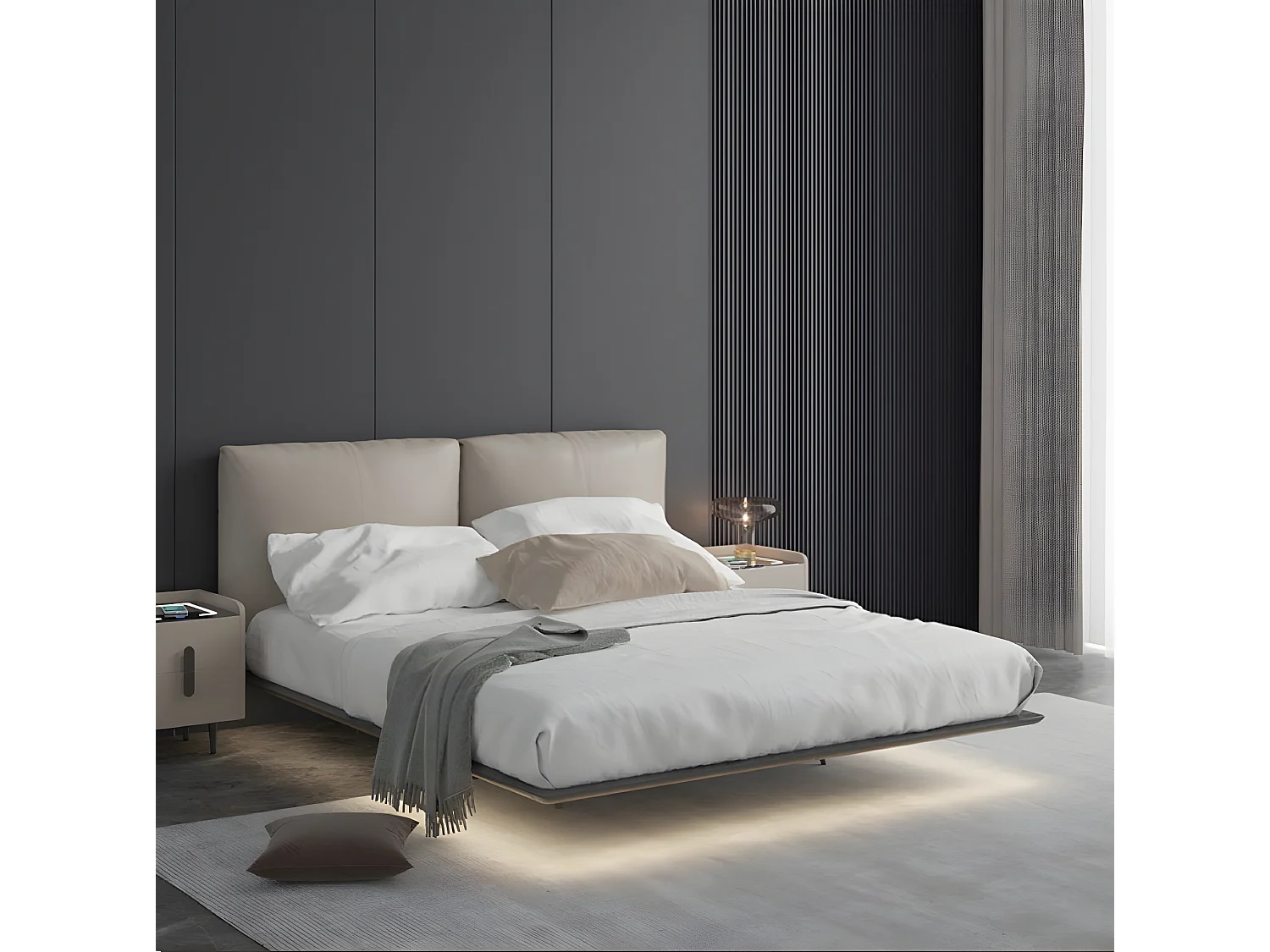 Hellgraues Schlafzimmer Wandbett LED-Bett Designer Holz