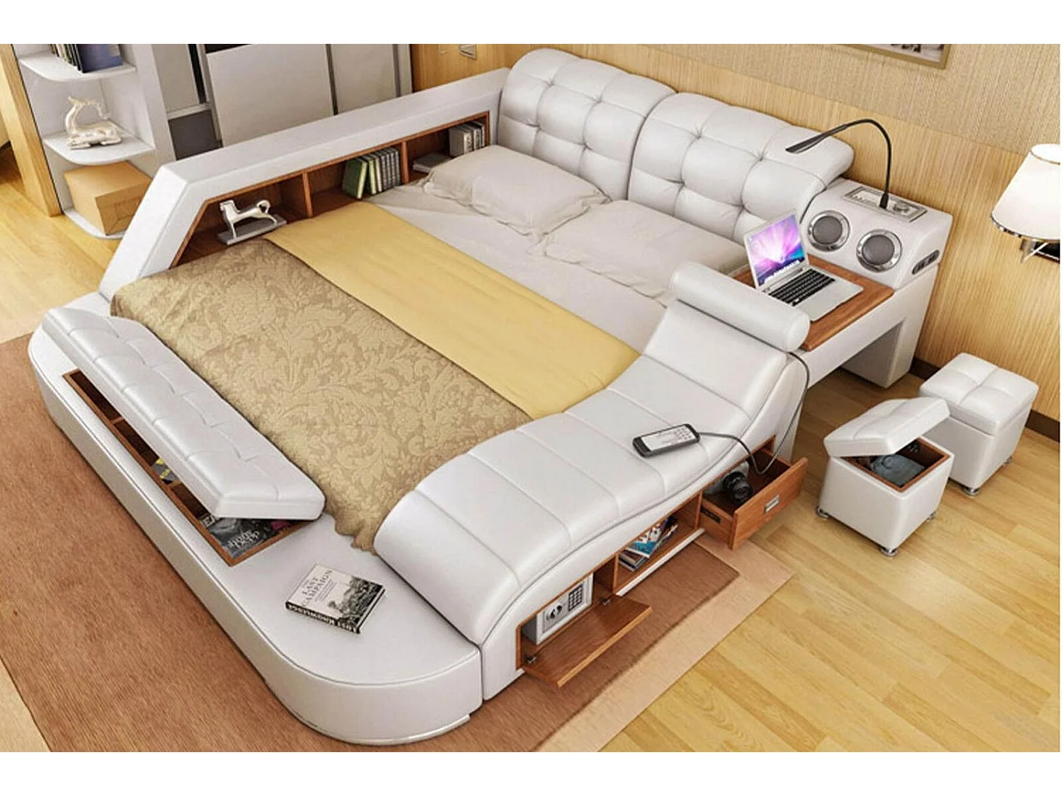 Chesterfield Doppel Luxus Design Bett 180x200 Multifunktionsbett Neu