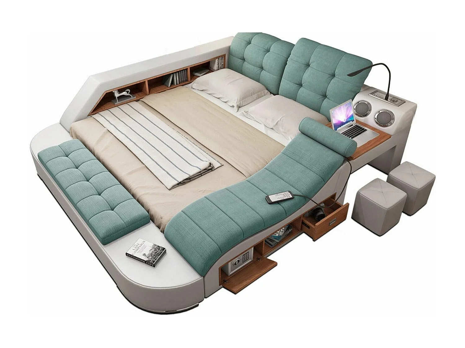 Chesterfield Doppel Luxus Design Bett 180x200 Multifunktionsbett Neu