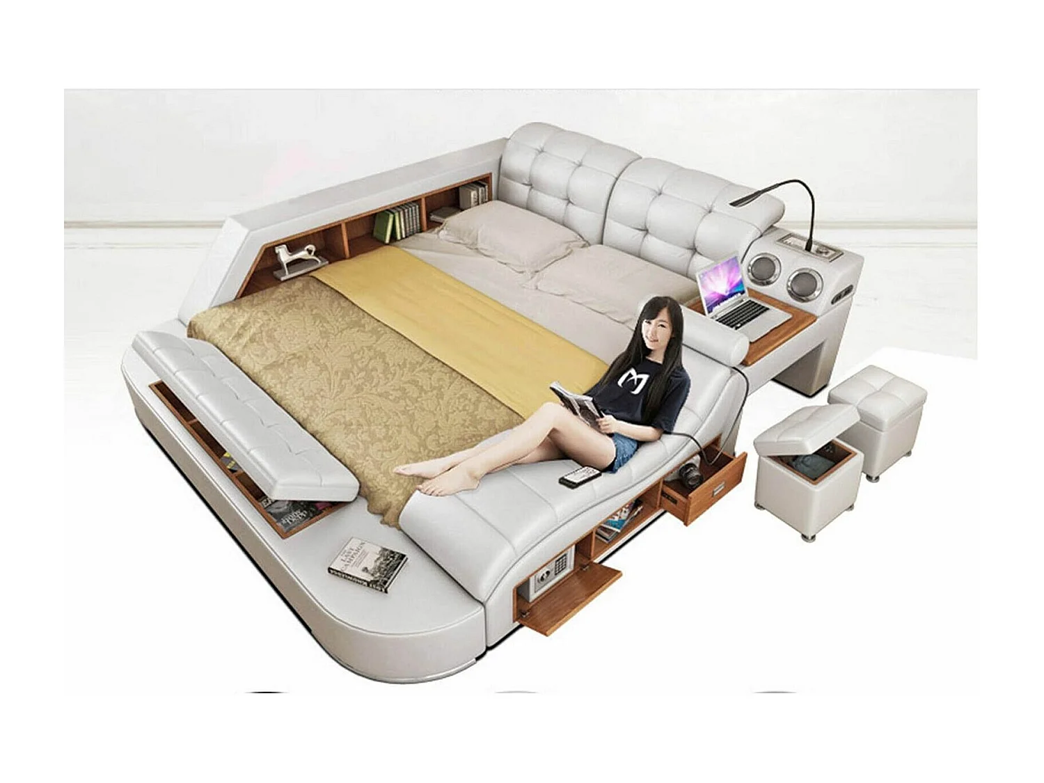 Chesterfield Doppel Luxus Design Bett 180x200 Multifunktionsbett Neu